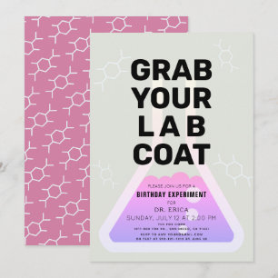 Invitation Science Experiment Flask Neon Rose Girl Anniversai