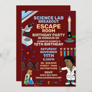 Invitation Science Lab Thème Escape Room, fête d'anniversaire