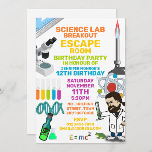 Invitation Science Lab Thème Escape Room, fête d'anniversaire