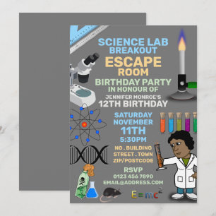 Invitation Science Lab Thème Escape Room, fête d'anniversaire