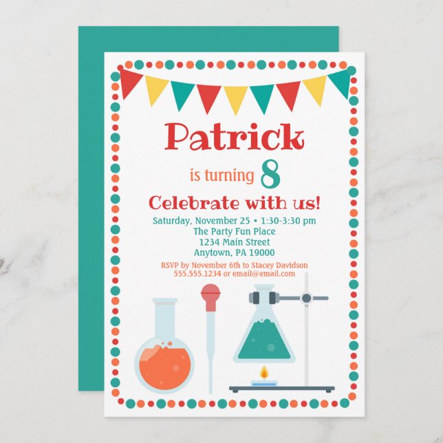 Invitation scientifique Chimie fête d'anniversaire (Devant / Derrière)