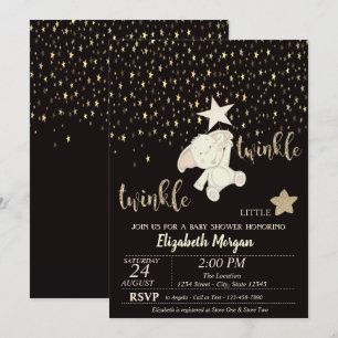 Invitation Scintille Petite Étoile Noir, Or, Ourson Baby Show
