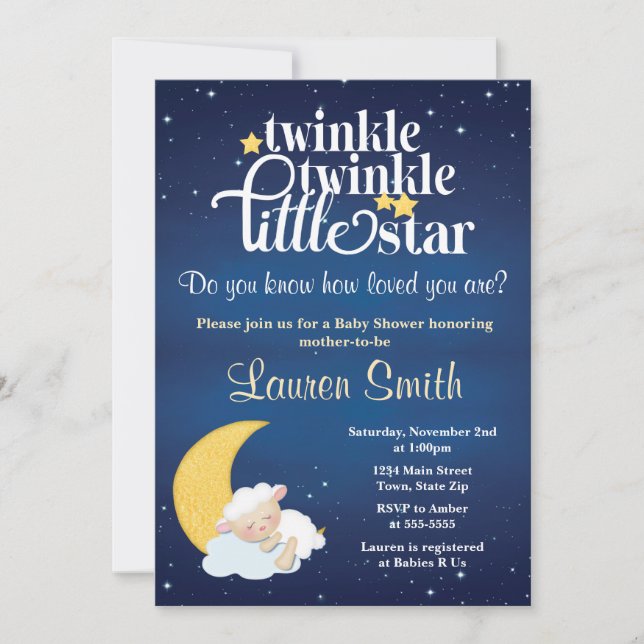 Invitation Scintillement d'invitation de baby shower d'agneau (Devant)