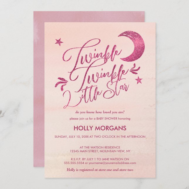 Invitation Scintillement d'invitations de baby shower peu de (Devant / Derrière)