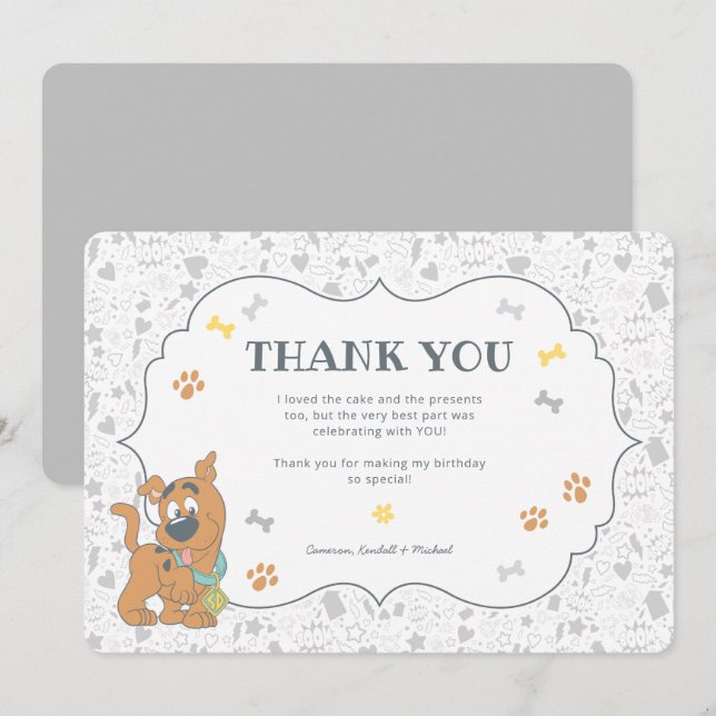 Invitation Scooby-Doo Premier anniversaire Merci (Devant / Derrière)