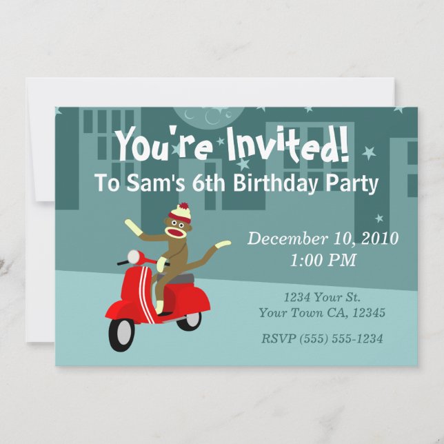 Invitation Scooter Sock Monkey (Devant)