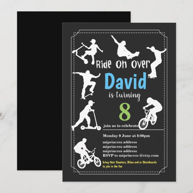 Invitation Scooters, vélos et ou skateboards, montez sur (Devant / Derrière)