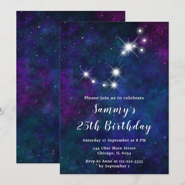 Invitation Scorpio Zodiac Constellation fête d'anniversaire (Devant / Derrière)