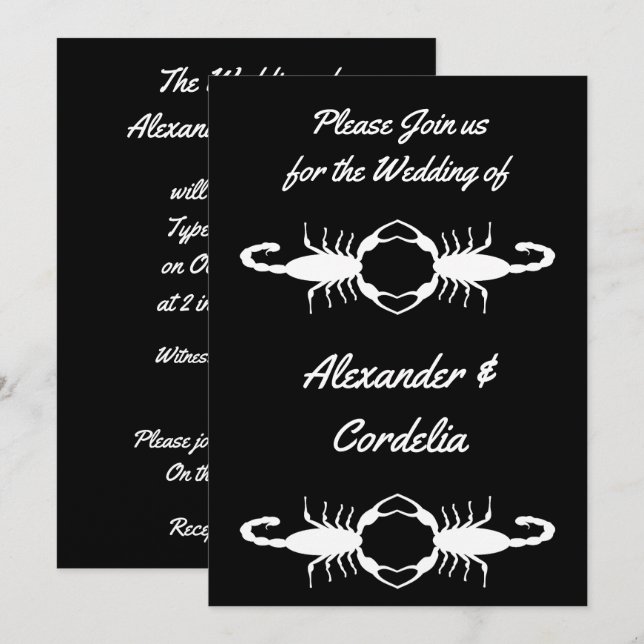 Invitation Scorpions Mariages blancs gothiques personnalisés (Devant / Derrière)