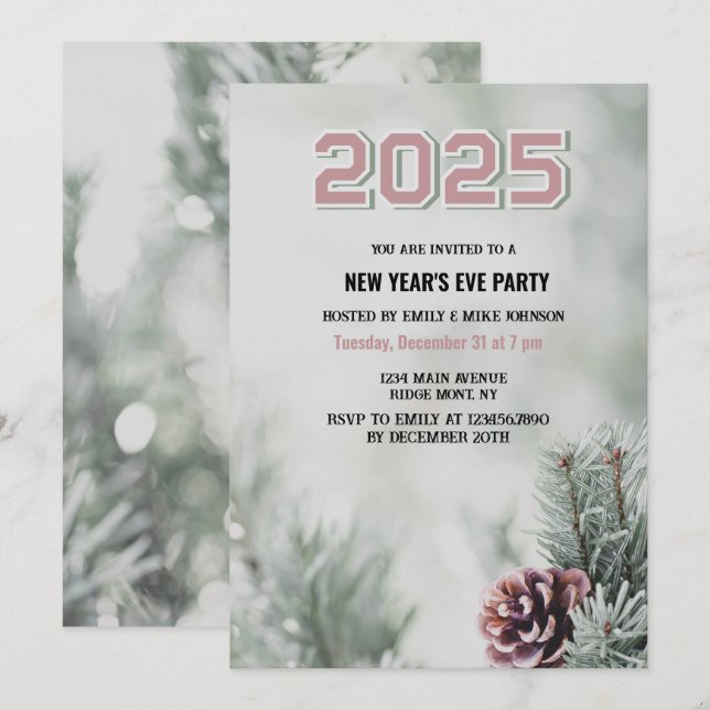 Invitation Scots pin 2025 Nouvel An's Eve année personnalisée (Devant / Derrière)