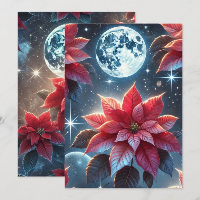 Invitation Scrapbooking Motif Moonlit Poinsettia (Devant / Derrière)