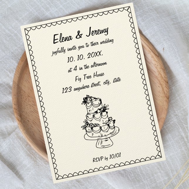 Invitation Scribble à main Vintage Croquis Mariage français (Hand illustrated Wedding Invitation)