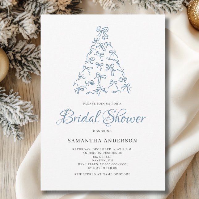 Invitation Scribble Bleu Bow Arbre de Noël Fête des mariées (Créateur téléchargé)