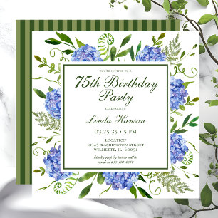 Invitation Script 75th Birthday Blue Hydrangeas