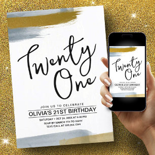 Invitation Script Abstrait Elegant Gold 21e anniversaire