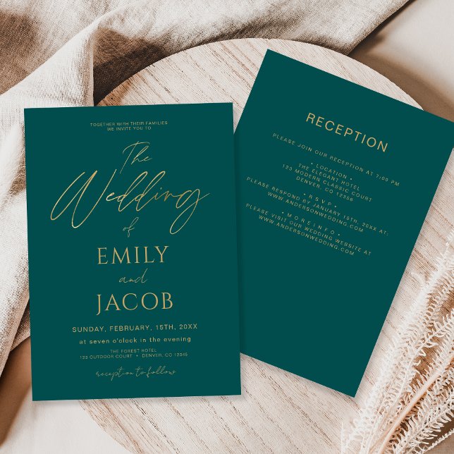 Invitation Script All in One Turquoise Green Gold Mariage (Créateur téléchargé)