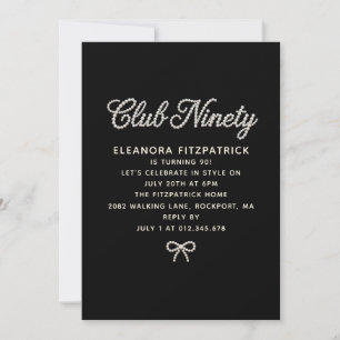 Invitation Script Arc Noir Blanc Perle pour 90e Anniversaire