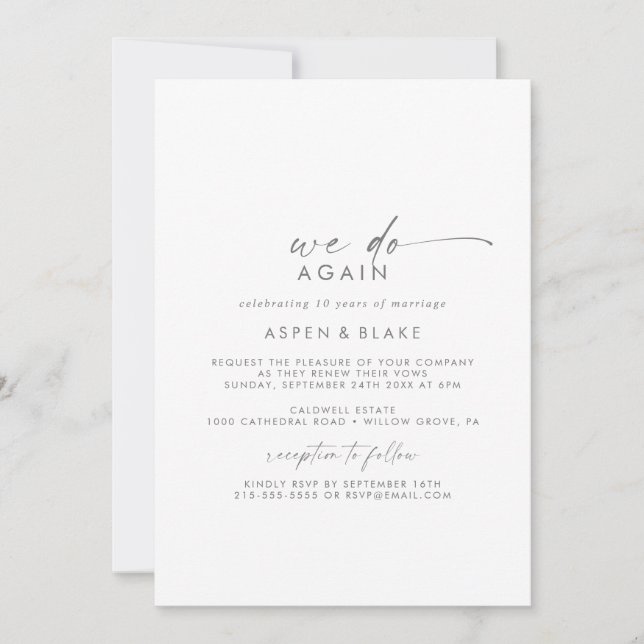 Invitation Script Argent Moderne Nous Réagissons Vow Renouvel (Devant)