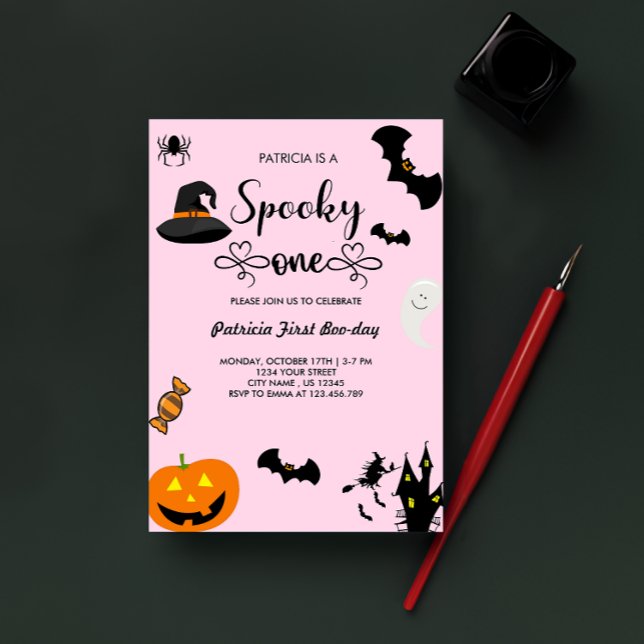Invitation Script avec Coeur Éffrayant Un Halloween Anniversa (Spooky One Halloween Birthday Invitation)