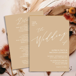 Invitation Script Beige Élégant Tout en un minimaliste Mariag