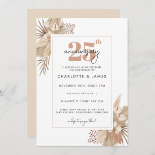 Invitation Script beige minimaliste 25e anniversaire mariage