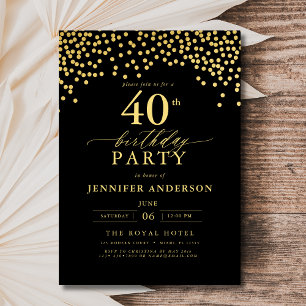 Invitation Script Black And Gold Quarante 40e anniversaire