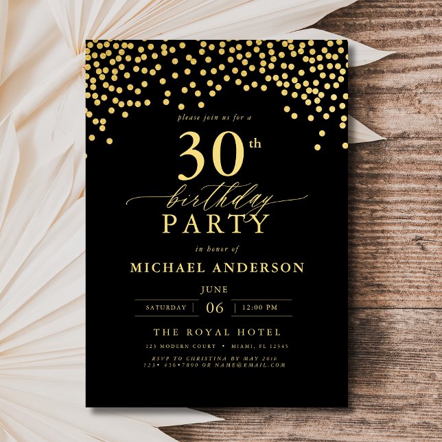 Invitation Script Black And Gold trente 30e anniversaire (Créateur téléchargé)