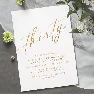 Invitation Script blanc et or Simple Elegant 30e anniversai
