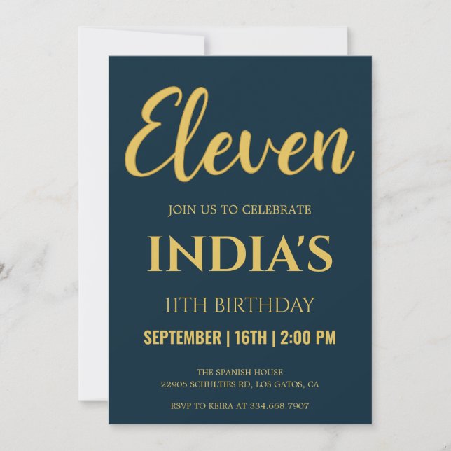 Invitation Script bleu et or 11e anniversaire de la Marine (Devant)