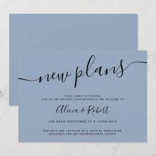 Invitation script bleu poussiéreux minimaliste reporté de nou