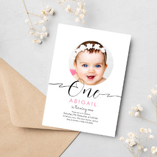Invitation Script boho minimaliste moderne 1er anniversaire