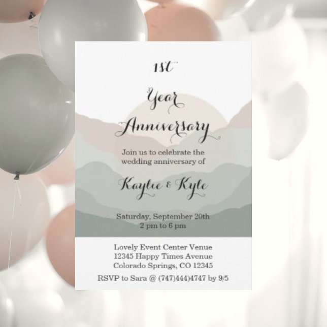 Invitation Script Boho Watercolor Mountain 1st Anniversary  (Créateur téléchargé)