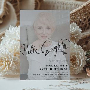 Invitation Script Bonjour Quatre-Vingts Minimal Photo 80e Ann