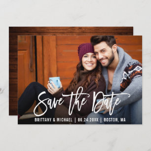 Invitation Script Brosse Moderne Enregistrer La Date Photo Ca