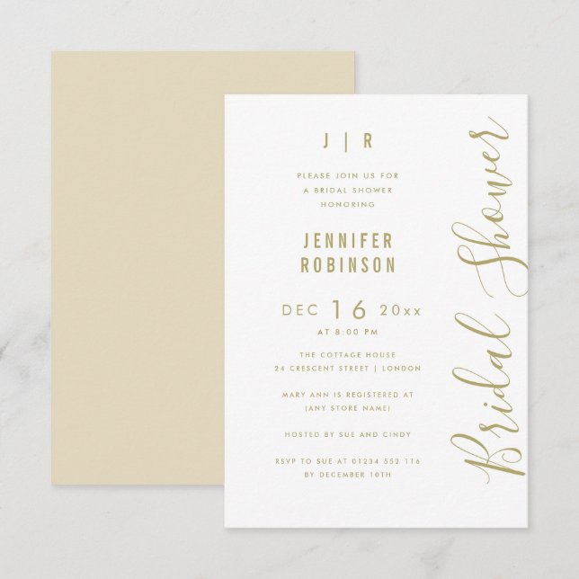 Invitation Script Budget Fête des mariées moderne blanc  (Devant / Derrière)