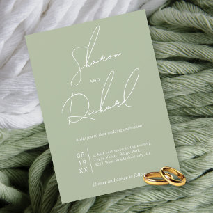 Invitation Script calligraphie sauge vert minimaliste mariage