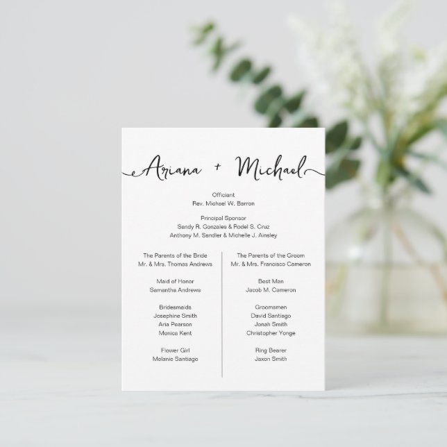 Invitation Script chic Custom Entourage list Simple mariage (Debout devant)