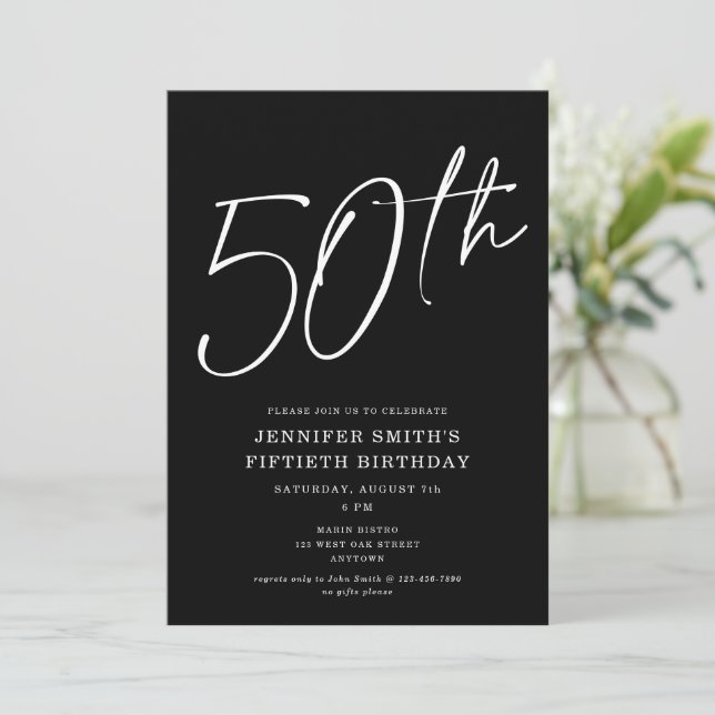 Invitation Script chic moderne Cinquantième 50ème anniversair (Debout devant)