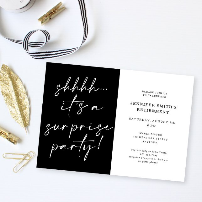 Invitation Script Chic Moderne Shhh Surprise Retraite Party (Créateur téléchargé)