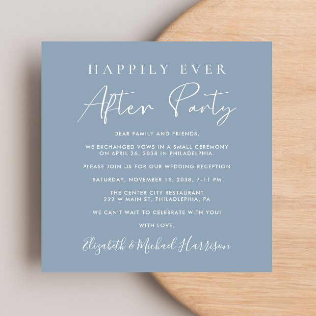 Invitation Script Chic QR Code Dusty Blue Wedding Réception (A chic Happily Ever After Party Invitation to set the tone for an unforgettable event)