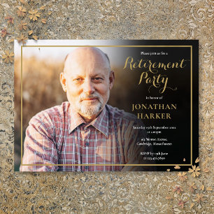 Invitation Script Classic Gold Photo de fête de retraite