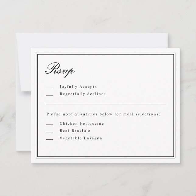 Invitation Script classique absolu noir et blanc RSVP (Devant)