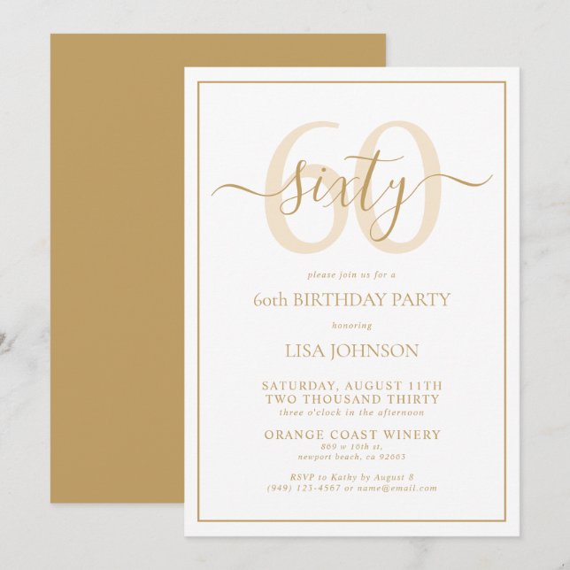 Invitation Script classique officiel 60e anniversaire Gold (Devant / Derrière)