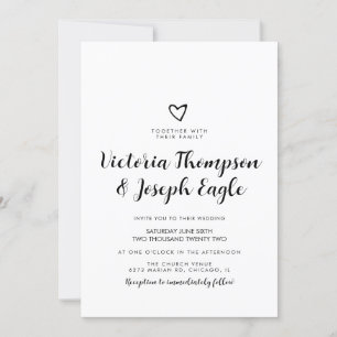 Invitation Script Coeur incliné noir blanc Mariage moderne