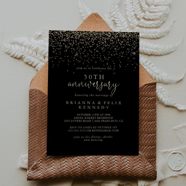 Invitation Script Confettis Dorés 50e Anniversaire de Mariage (Créateur téléchargé)