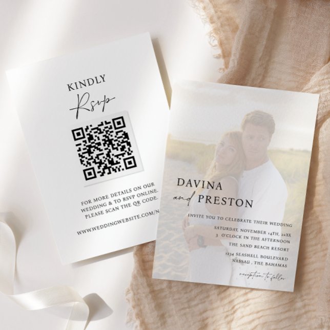 Invitation Script contemporain photo moderne QR CODE RSVP (Créateur téléchargé)