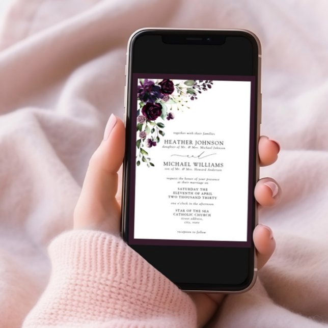 Invitation Script d'aquarelle de fleurs violettes de prune (Créateur téléchargé)