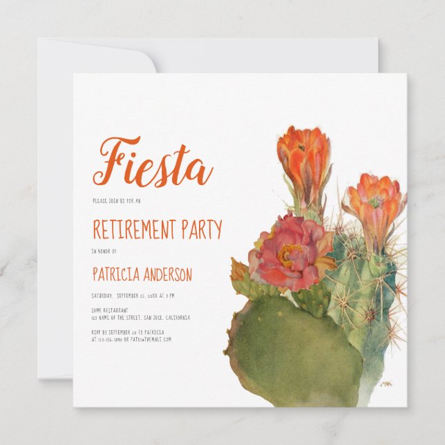 Invitation Script d'aquarelle florale Fiesta Cactus (Devant)