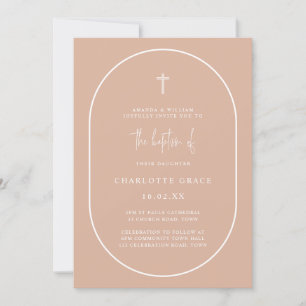 Invitation Script d'arc moderne rose vif Baptême minimaliste 