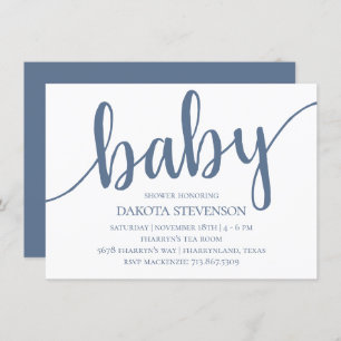 Invitation Script d'ardoise simple   Baby shower bleu Dusty D